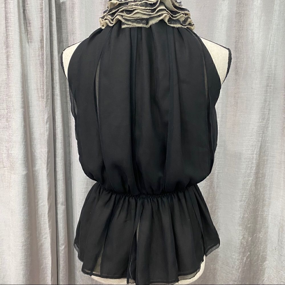 🌟 ROBERT RODRIGUEZ Ruffled Black & Cream Top - Picture 6 of 8
